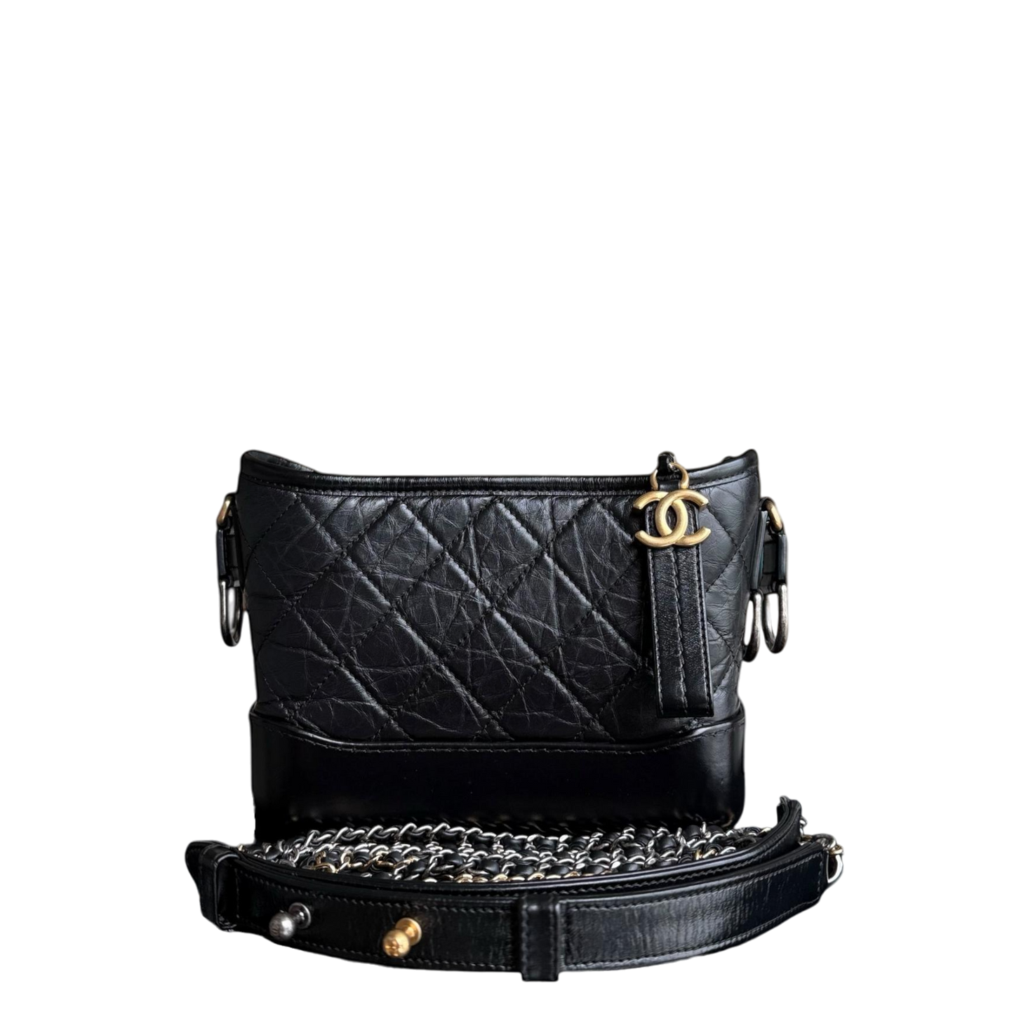 Chanel Gabrielle Small - Quilted Aged Calfskin Black Two-tone Gold Hardware