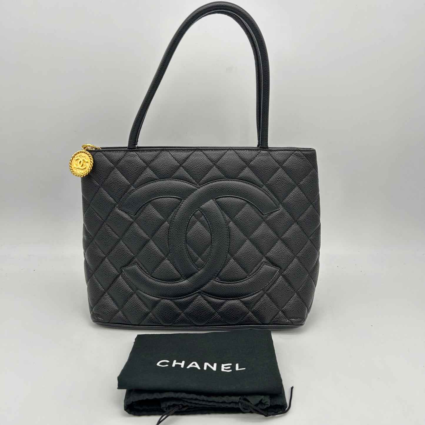 Chanel Black Caviar Medallion Tote Handbag 2001-2003