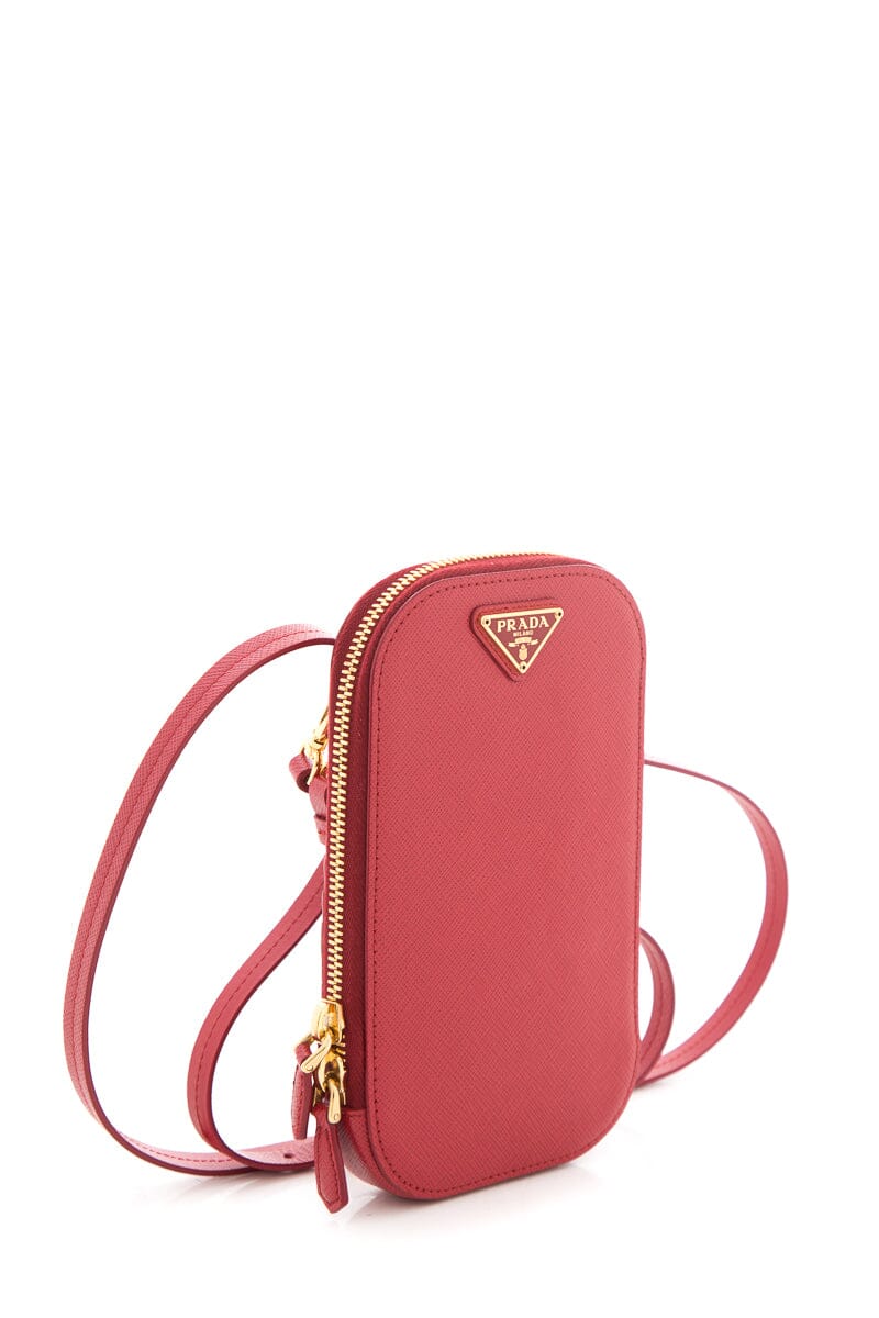 Prada Red Leather Zip Phone Holder Cross-Body Luxury Handbag