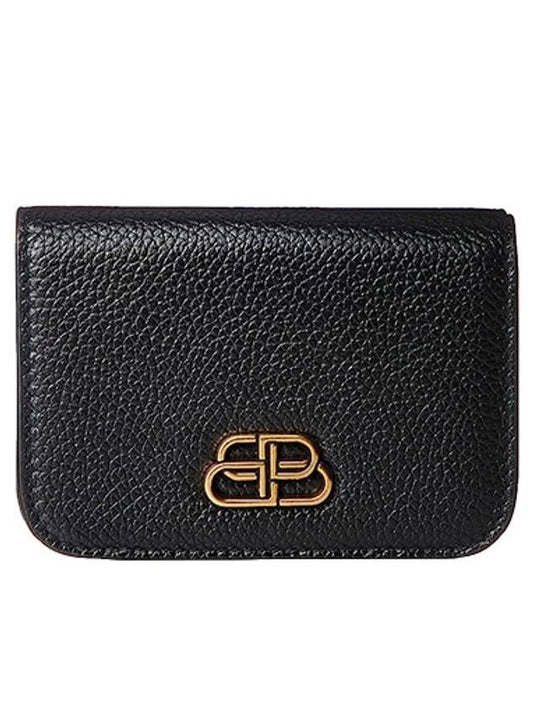 Luxury Balenciaga Trending 2026 Gold BB Logo Half Wallet Black