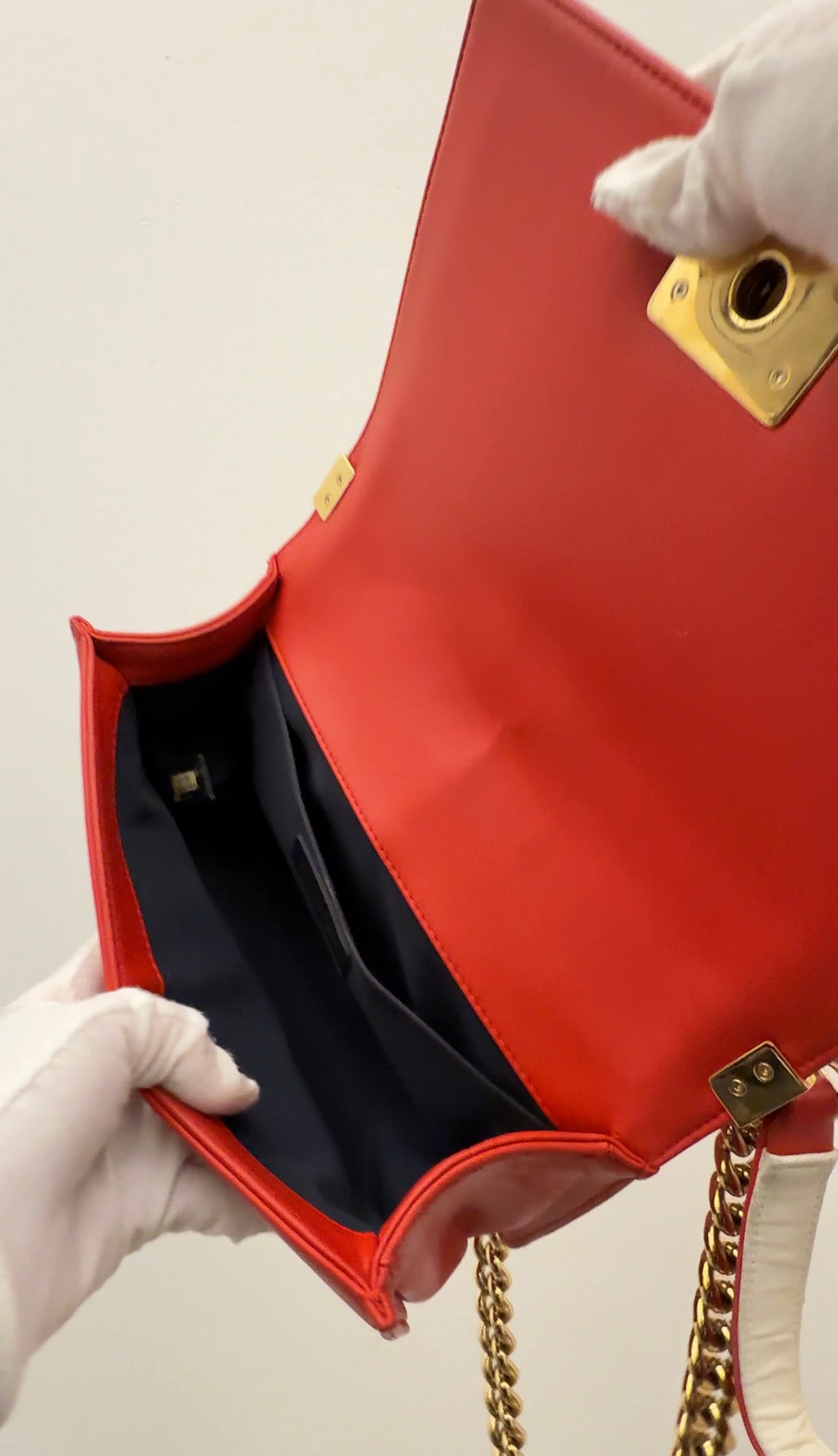 Chanel Boy Flap Bag Cube Embossed Lambskin Old Medium Red B23-65