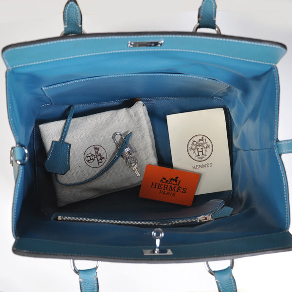 Luxury Hermes Toolbox Ladies 2way Blue Handbag