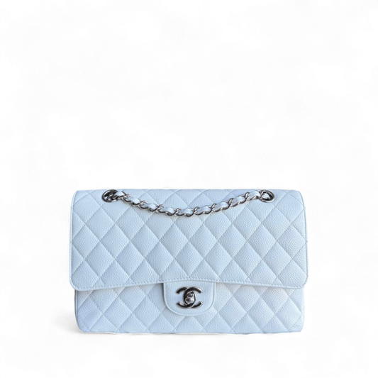 Chanel Classic Flap Medium - Caviar Quilted Grained Calfskin White Silver Hardware Series 15