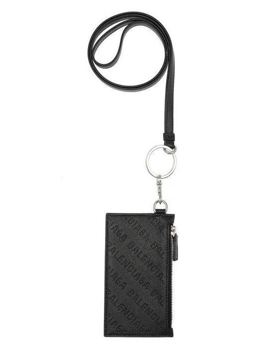 Luxury Balenciaga Trending 2026 Logo Perforated Neck Strap Card Wallet Black