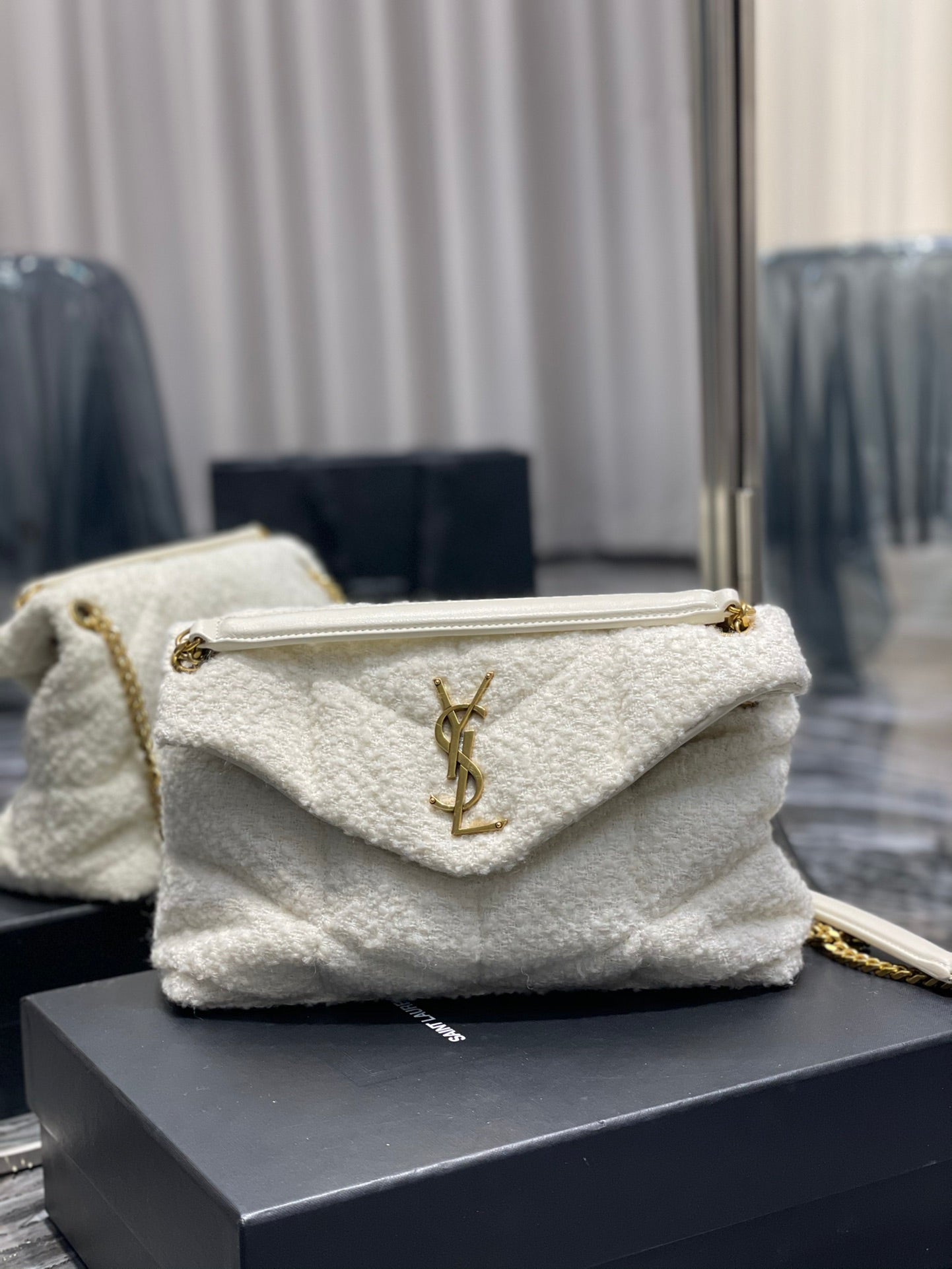 Yves Saint Laurent Puffer Small Chain Bag White