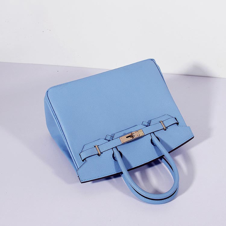 Luxury Hermes 30cm Birkin Bag Epsom Leather With Strap Light Blue Gold
