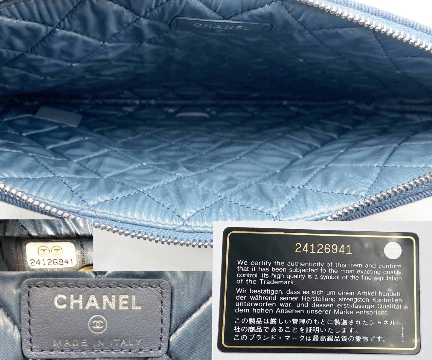 CHANEL Brand New Deauville Blue Denim Sequin Large Clutch