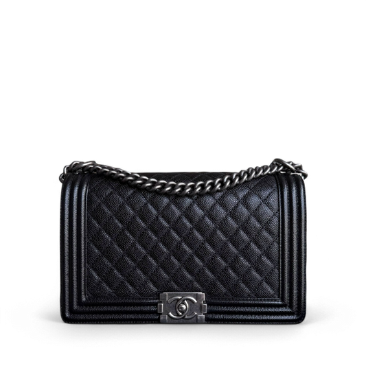 Chanel Boy Medium - Caviar 28CM New Medium Quilted Black Ruthenium Silver Hardware Series 19