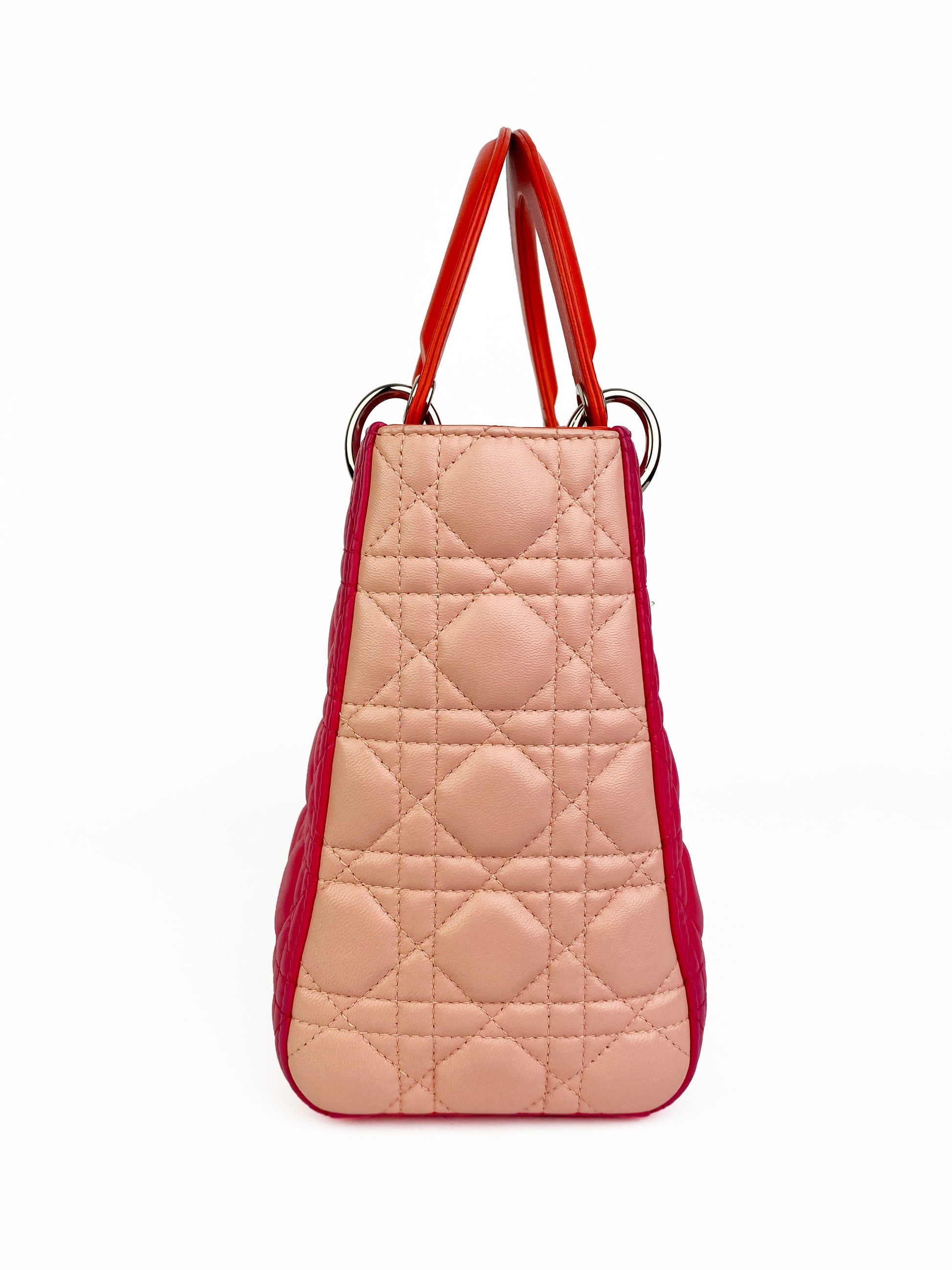 Christian Dior Orange & Pink Colourblock Lady Dior Bag