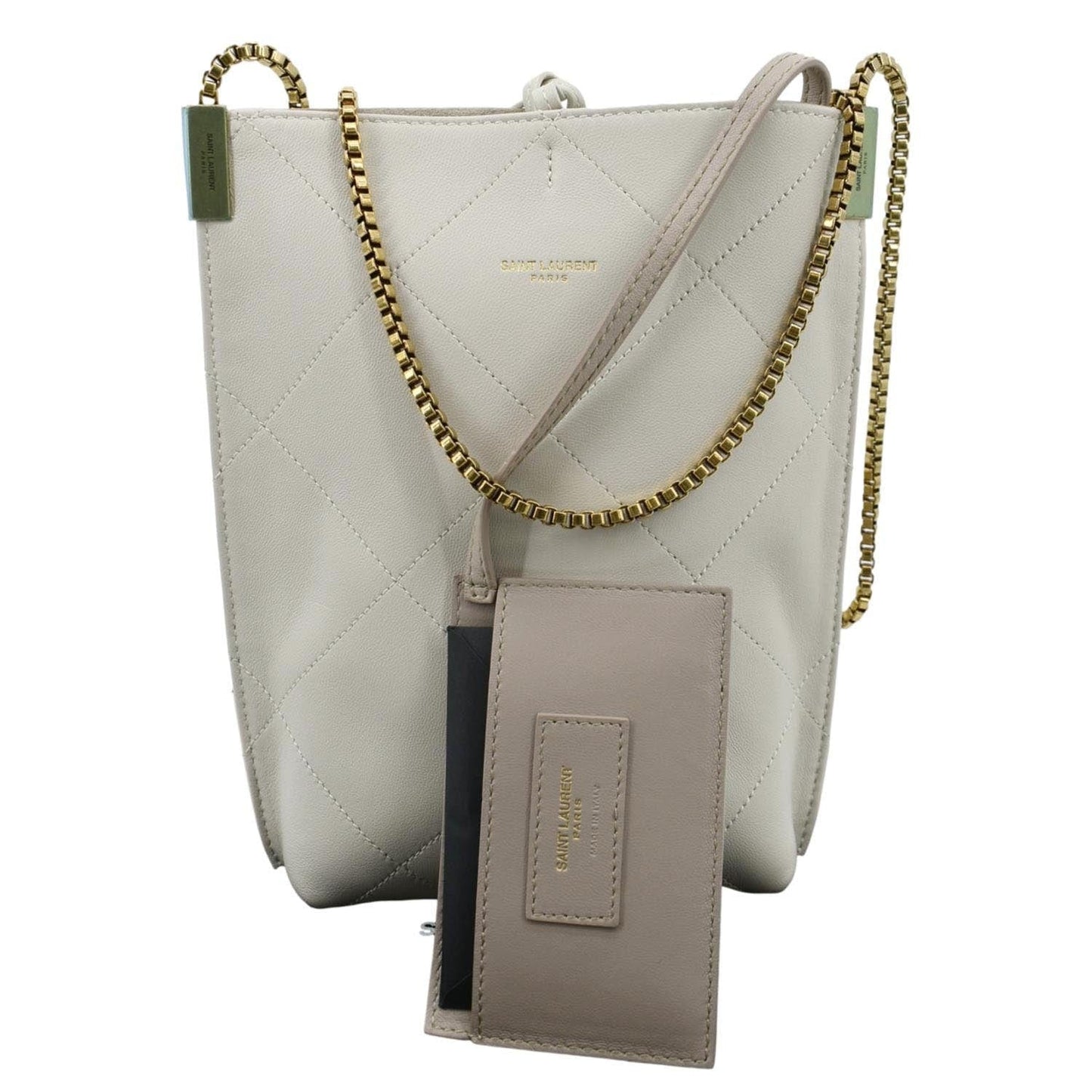 SAINT LAURENT Suzanne Chain Leather Shoulder Bag White