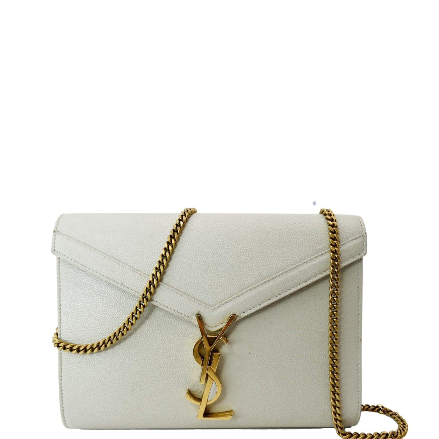 SAINT LAURENT Cassandra Grain De Poudre Embossed Flap Crossbody Bag White