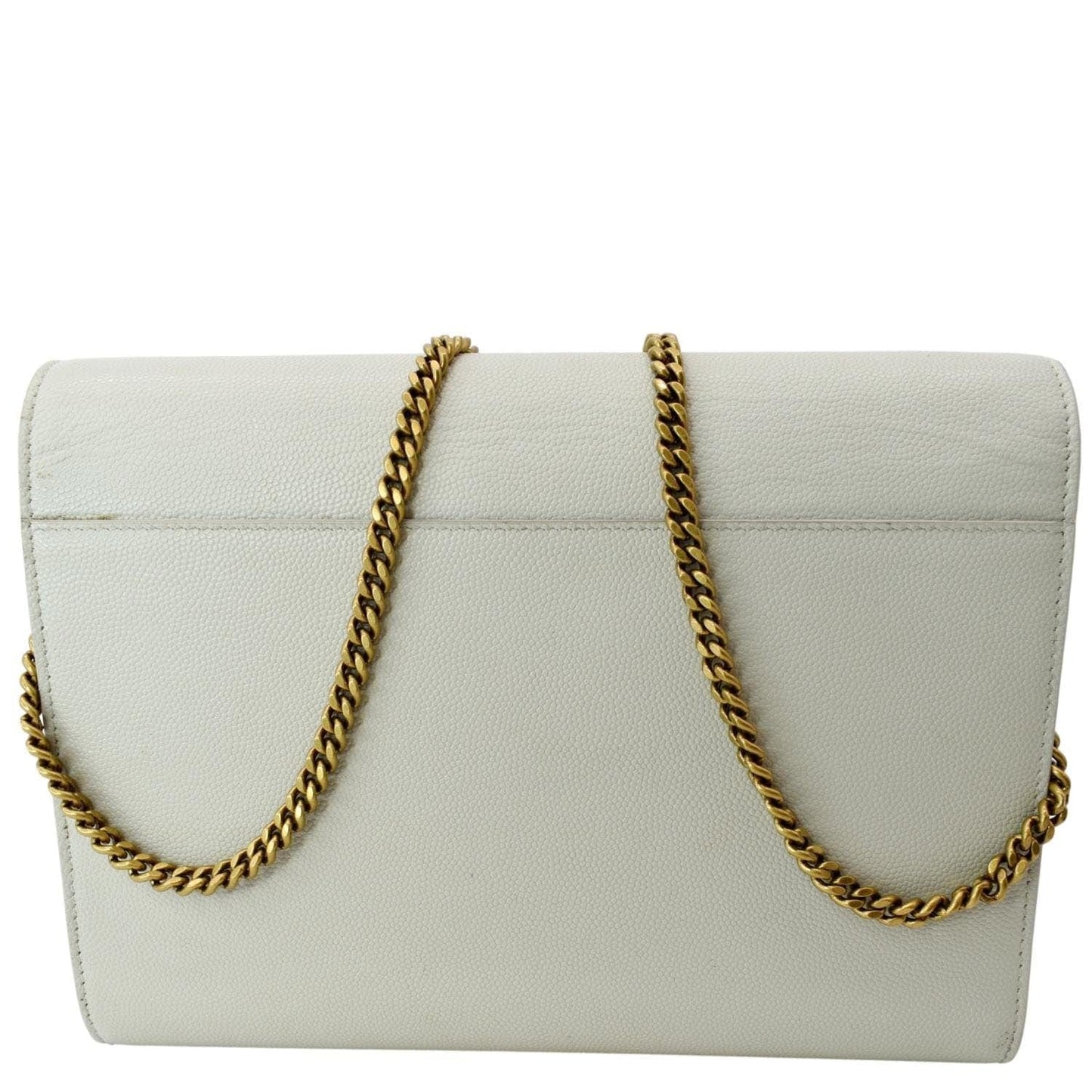 SAINT LAURENT Cassandra Grain De Poudre Embossed Flap Crossbody Bag White