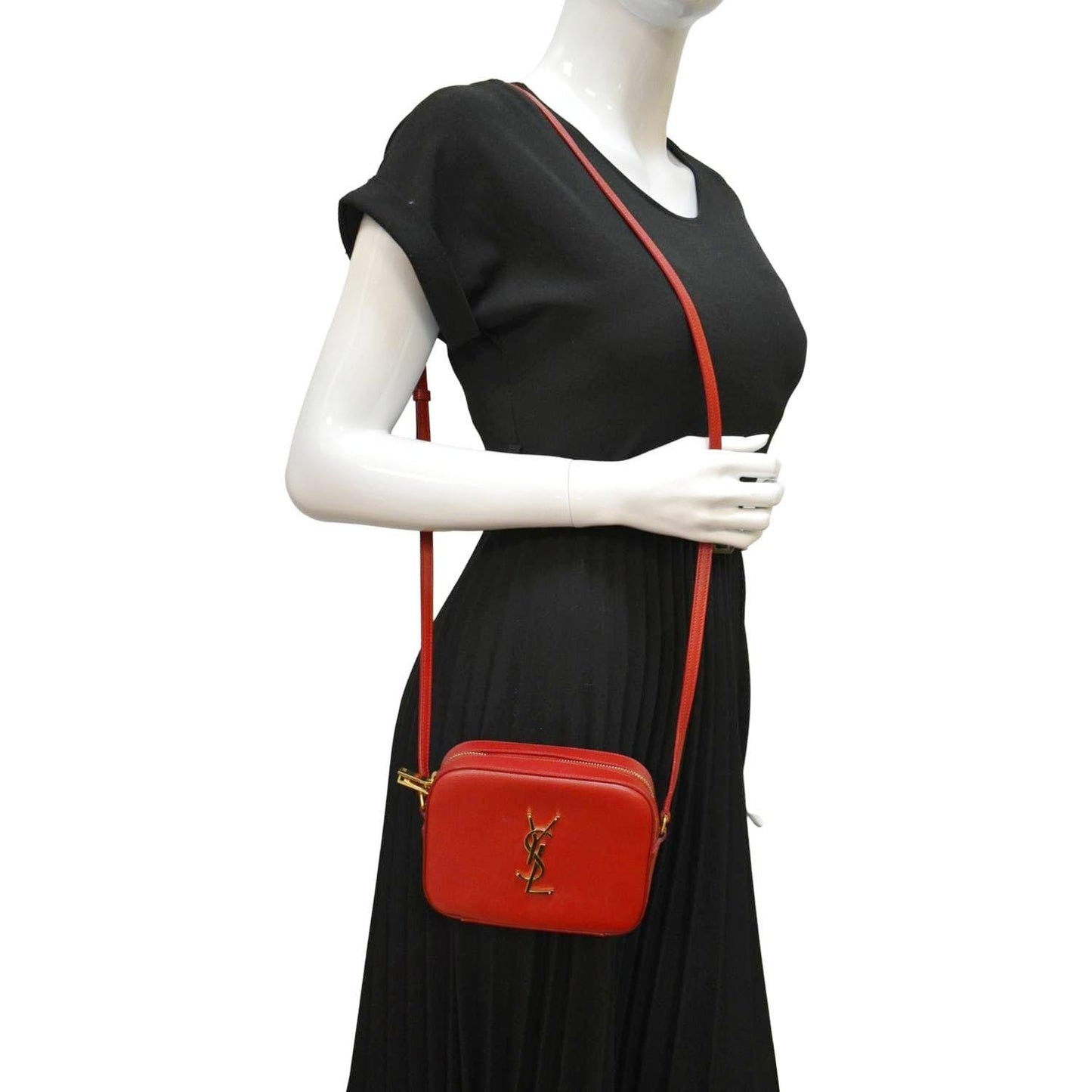SAINT LAURENT Leather Crossbody Camera Bag Red