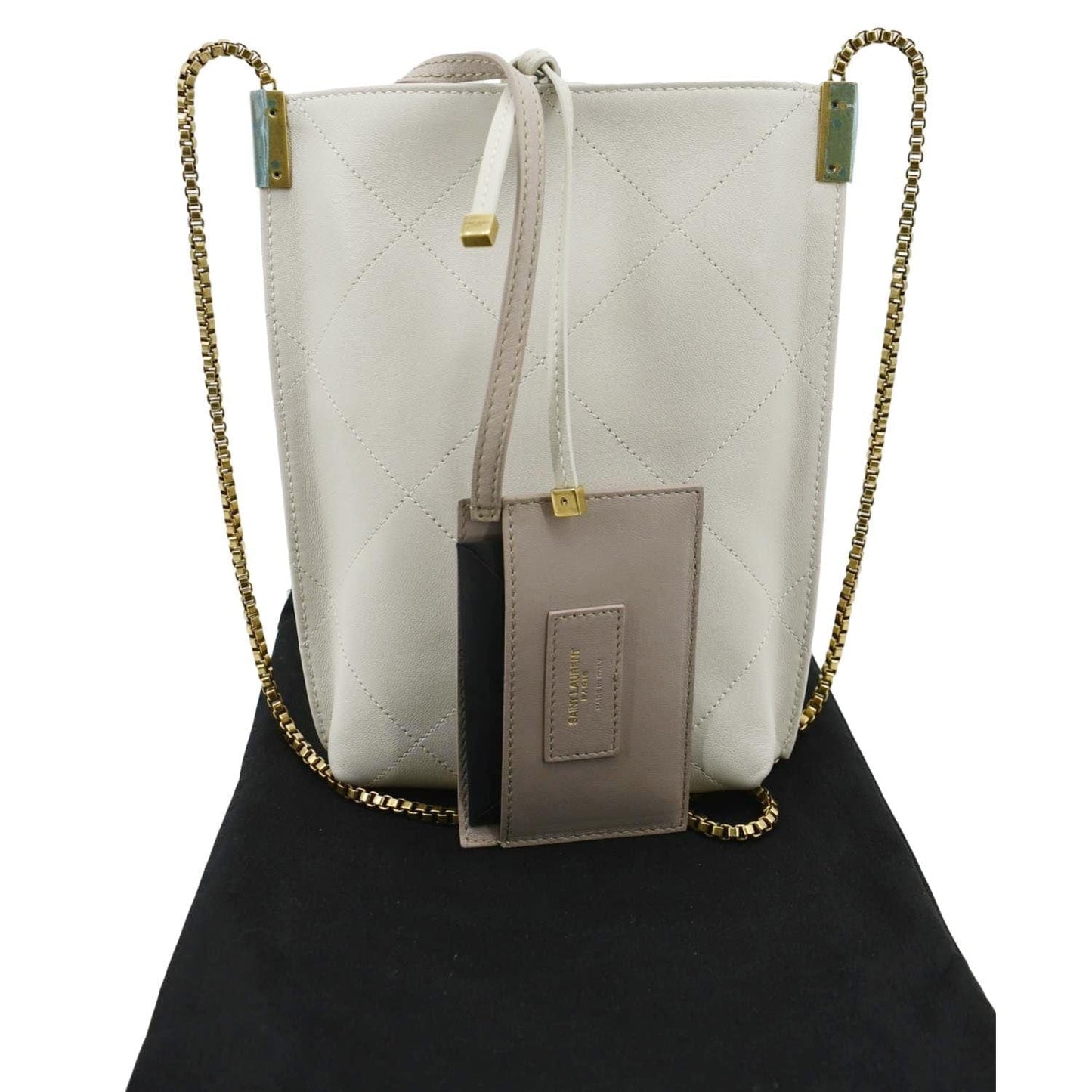 SAINT LAURENT Suzanne Chain Leather Shoulder Bag White