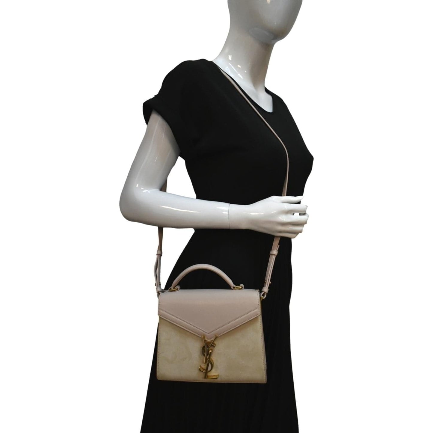 SAINT LAURENT Cassandra Mini Calfskin Leather Shoulder Bag Cream