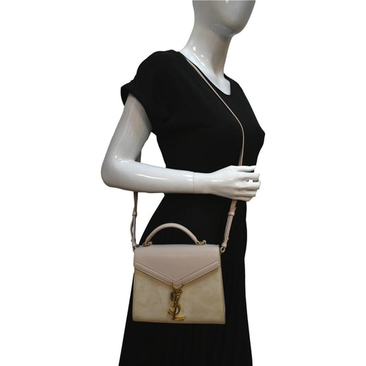 SAINT LAURENT Cassandra Mini Calfskin Leather Shoulder Bag Cream