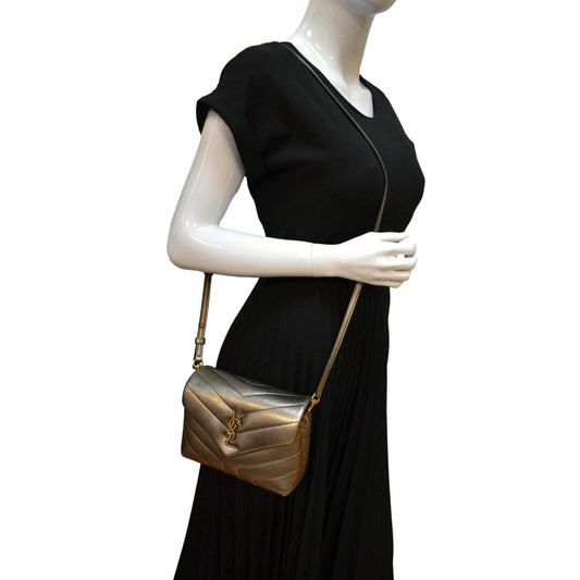 SAINT LAURENT Loulou Toy Matelasse Leather Crossbody Bag Metallic Gold