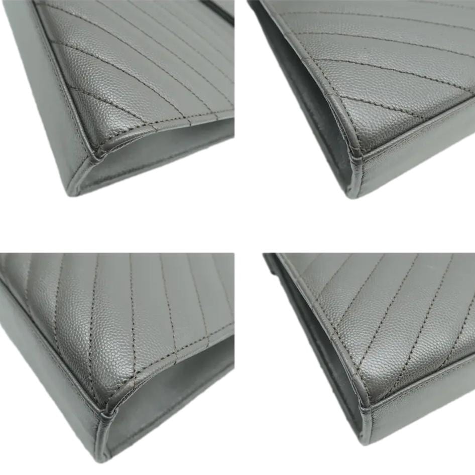 SAINT LAURENT Large Envelope Chevron Leather Shoulder Bag Gray