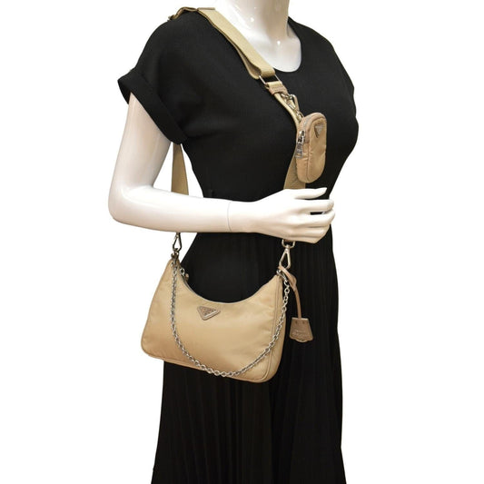 PRADA Re-Edition 2005 Re-Nylon Shoulder Bag Beige