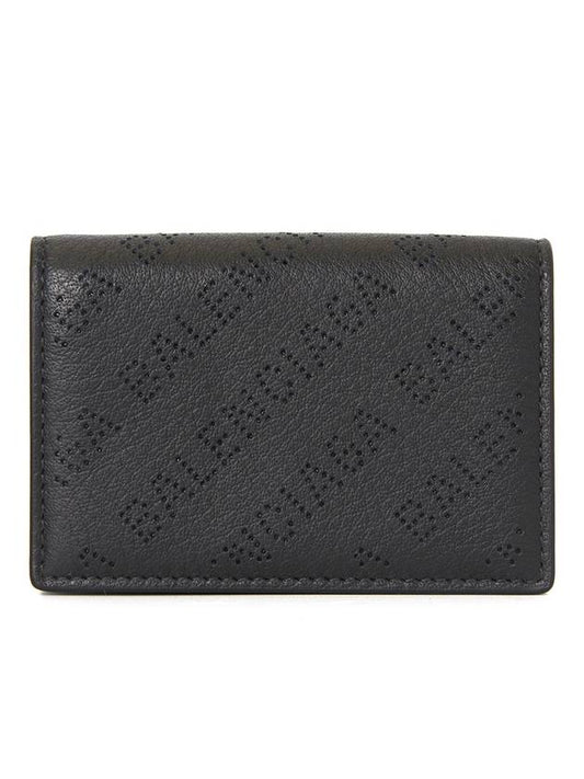 Luxury Balenciaga Trending 2026 Logo Perforated Half Wallet Black