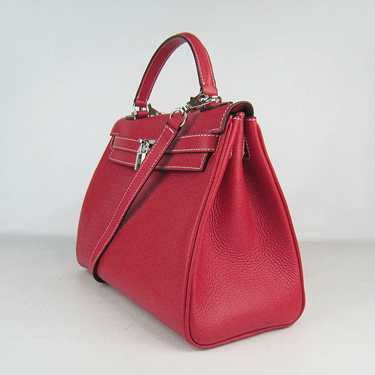 Luxury Hermes Kelly 32cm Togo Leather Handbag Red/Silver