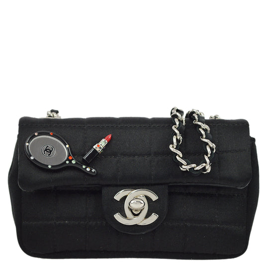 Chanel Black Satin Choco Bar Single Chain Shoulder Bag