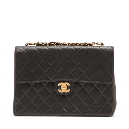 CHANEL DECAMATRASE Lambskinkin Single Flap Double Chain Bag Black Gold 4th