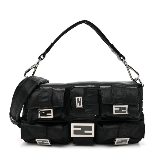 Fendi Econyl Cuoio Romano Multipocket Baguette Black