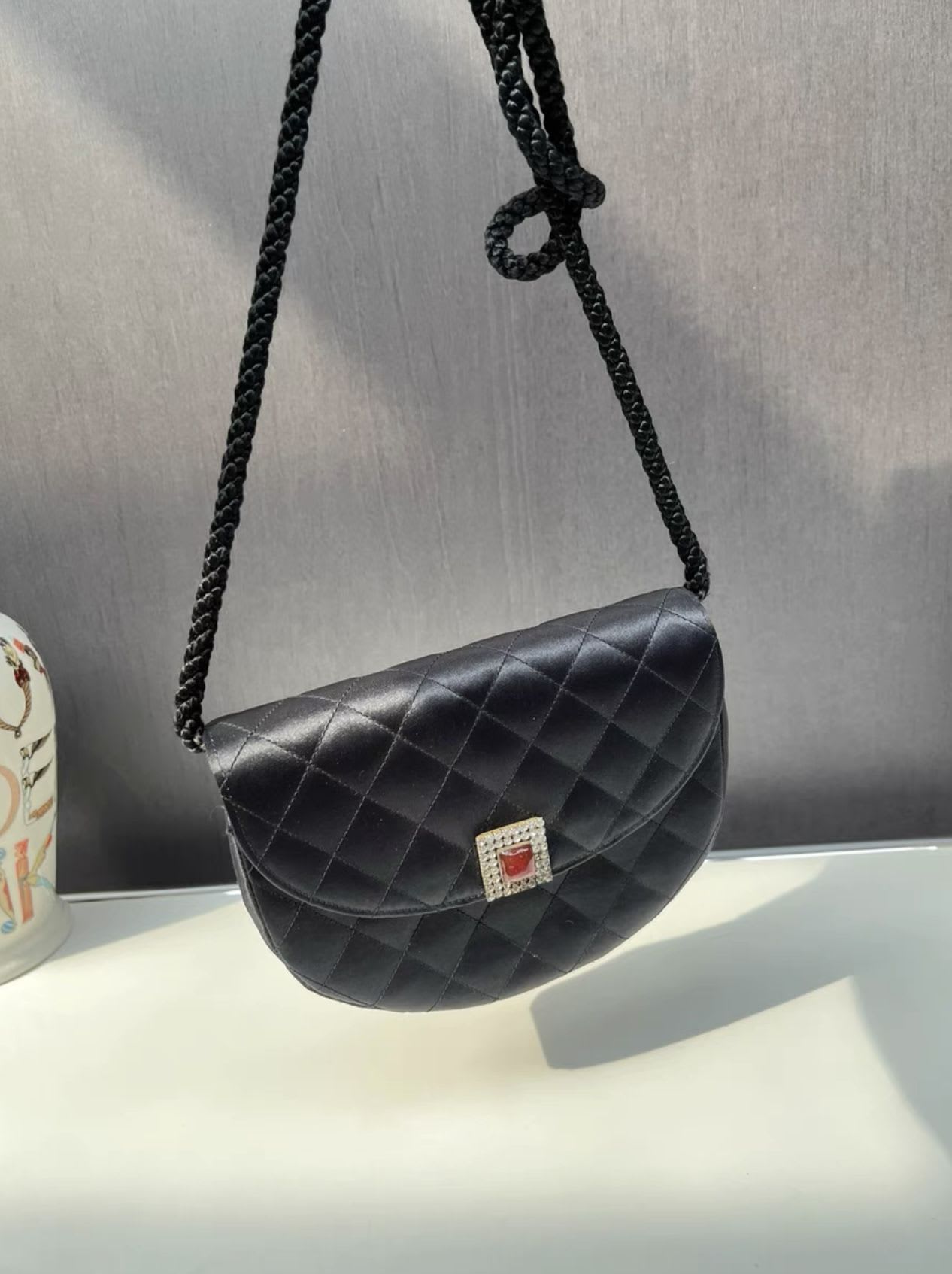 Chanel Diamond Satin Half Moon Bag