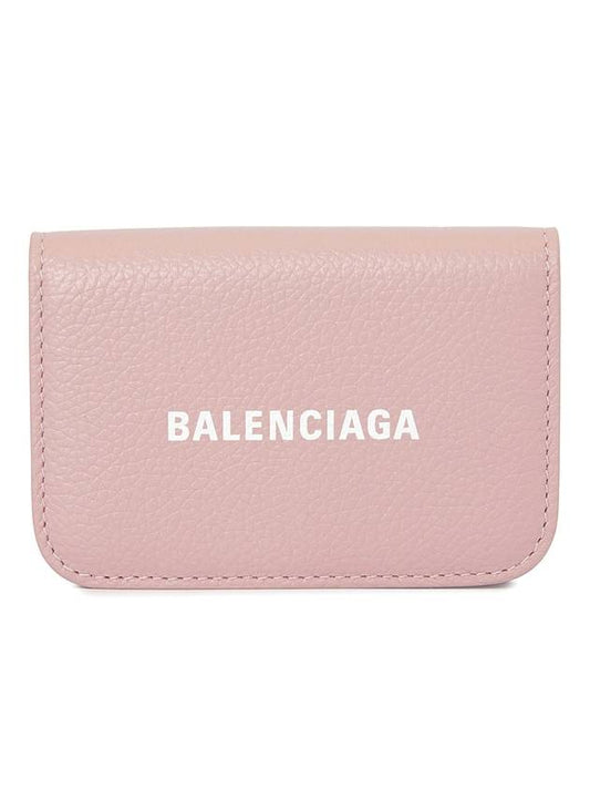 Luxury Balenciaga Trending 2026 Logo Tripold Leather Half-Wallet Pink