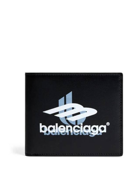 Luxury Balenciaga Trending 2026 Logo Print Leather Half Wallet Black