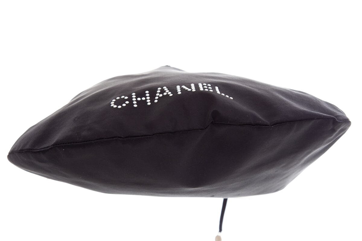 Chanel Black Satin Pearl Stud Detail Handbag