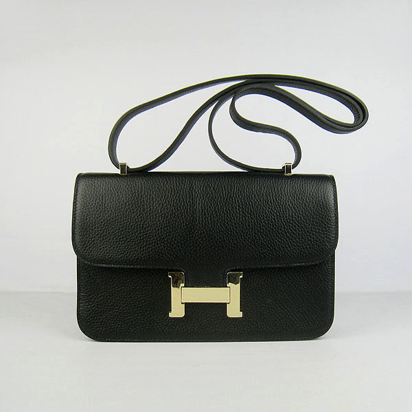 Luxury Hermes Calf Leather Message Bag Black Golden