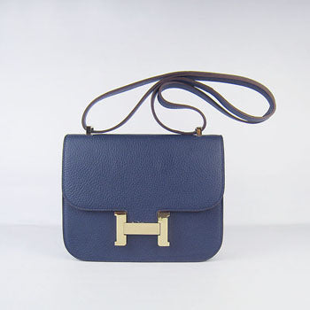 Luxury Hermes Constance Cowskin Leather Bag dark blue gold