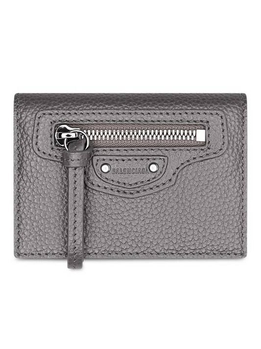 Luxury Balenciaga Trending 2026 Neo Classic Logo Tri-Fold Half Wallet Grey