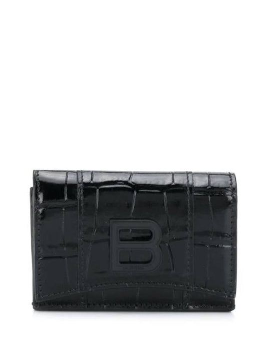Luxury Balenciaga Trending 2026 Hourglass B Logo Half Wallet Black
