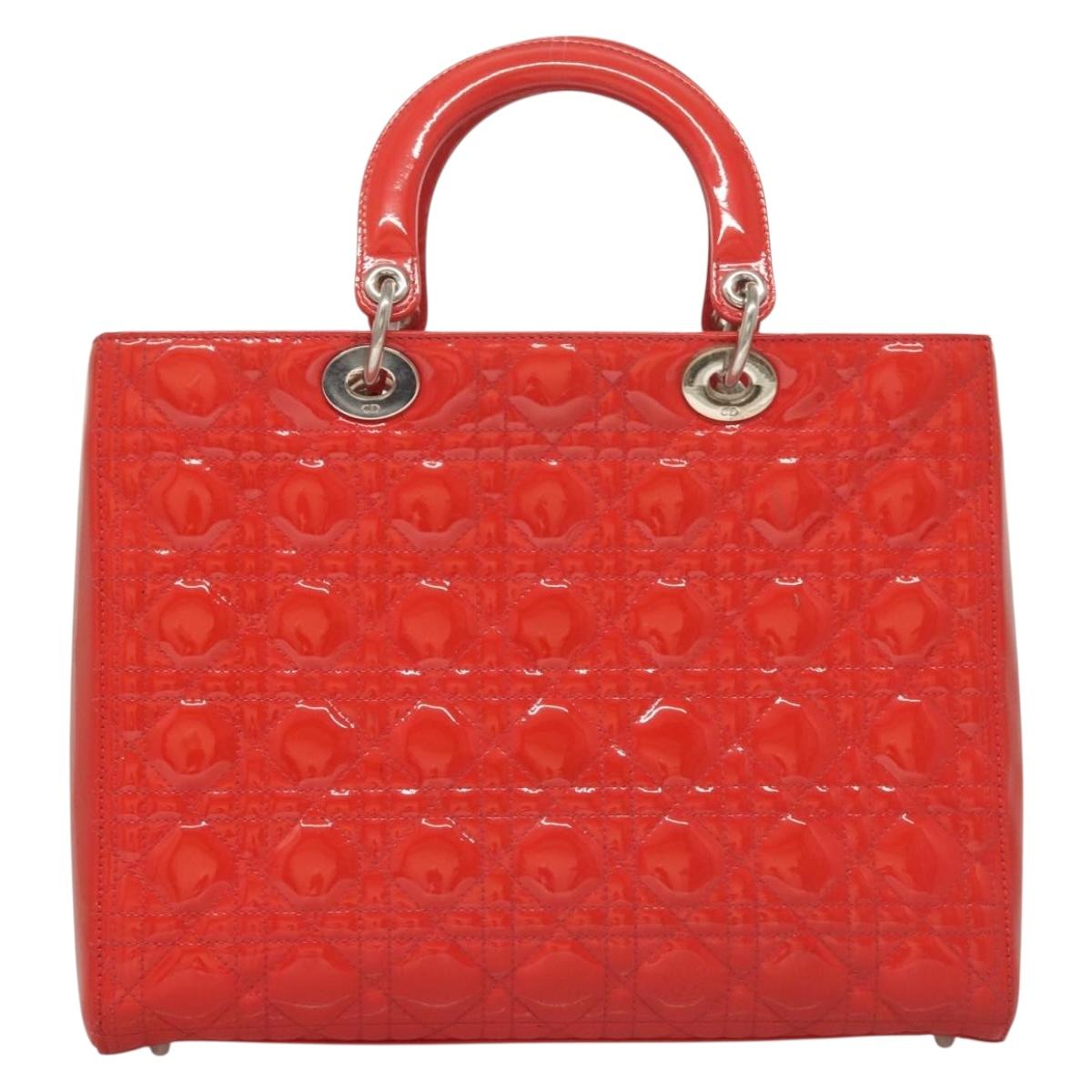 Christian Dior Lady Dior Patent Patent Leather Red Patent_Leather Bag  