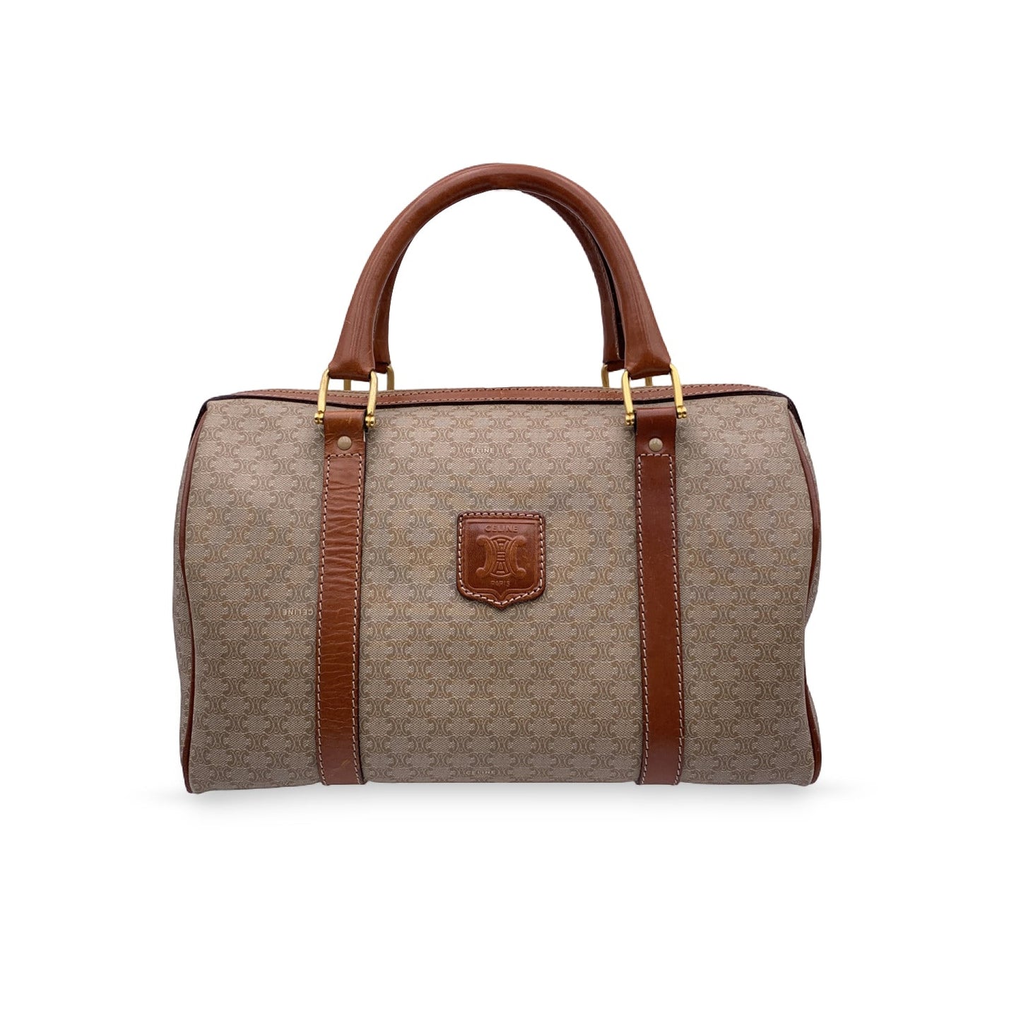 Luxury CELINE Beige Macadam Canvas Duffel Duffle Boston Bag