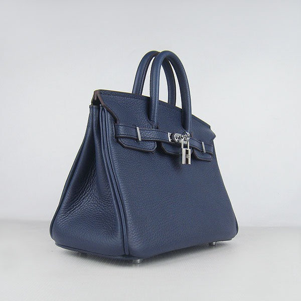 Luxury Hermes Birkin 25cm Handbag 6068 dark blue silver