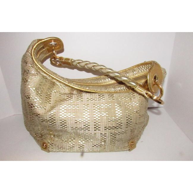 Fendi Gold Leather With Woven Zucca Design XL Hobo Bag