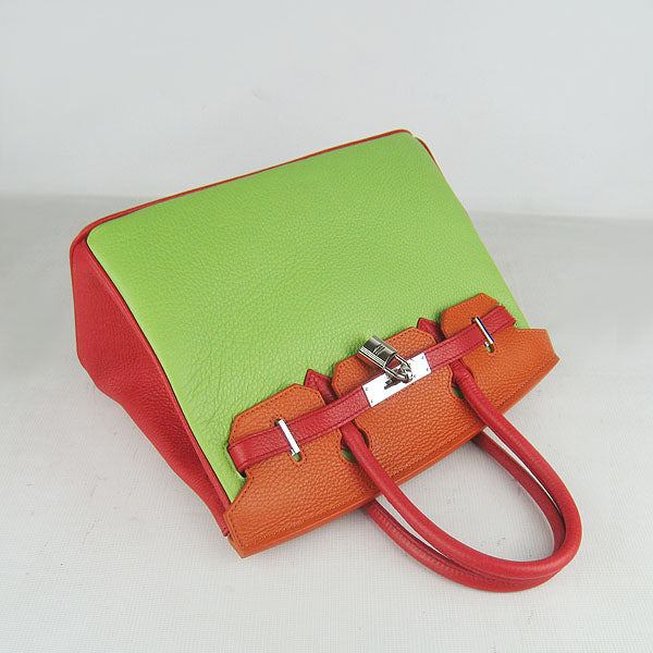 Hermes Birkin 30cm Togo Leather Handbags Red/ Orange/ Green Silver
