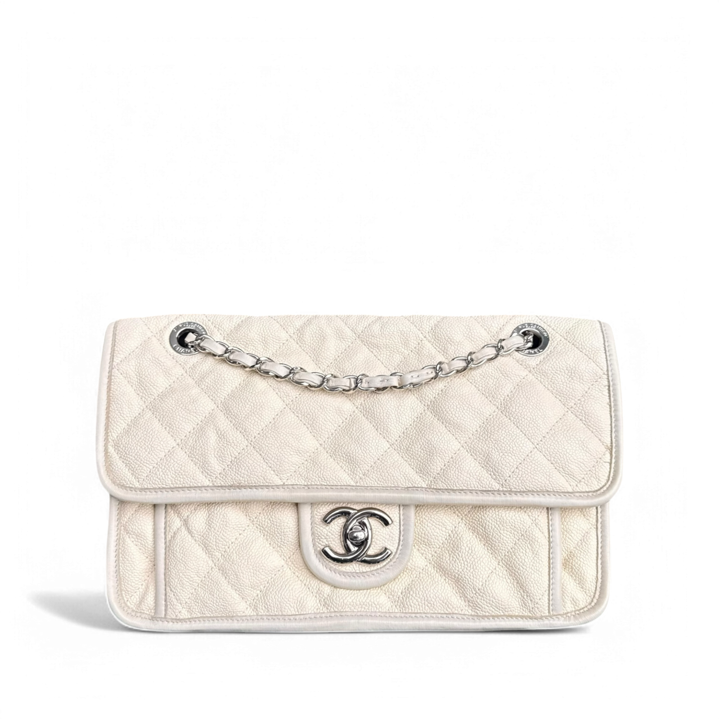 Chanel French Riviera - Caviar 27CM Quilted Cream Silver Hardware Series 15