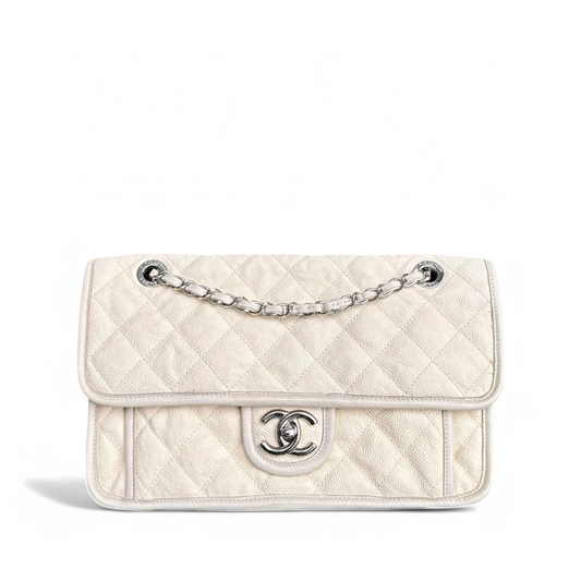 Chanel French Riviera - Caviar 27CM Quilted Cream Silver Hardware Series 15