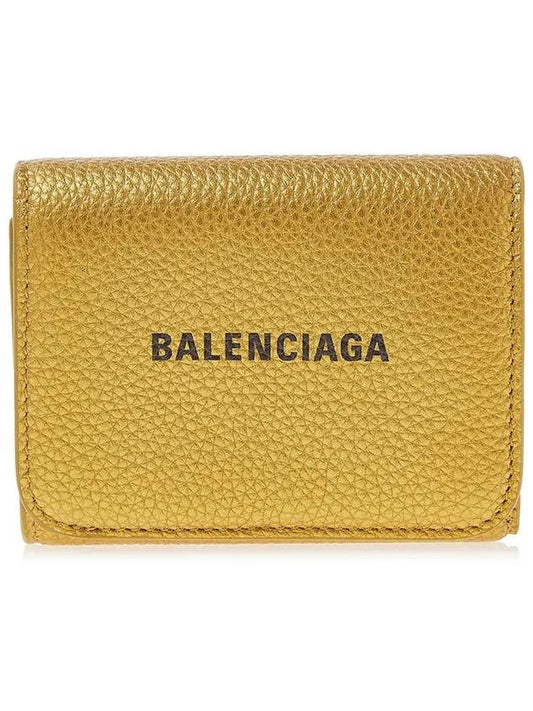 Luxury Balenciaga Trending 2026 Logo Print Tri-Fold Half Wallet Gold