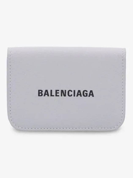 Luxury Balenciaga Trending 2026 Logo Tripold Leather Half-Wallet Light Grey