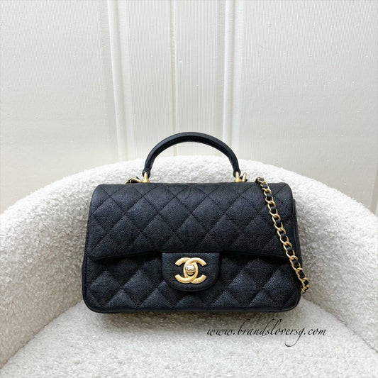 Chanel Top Handle Mini Rectangle Flap in 21S Black Caviar and AGHW Handbag