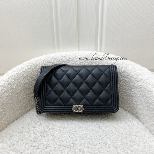 Chanel Boy Wallet on Chain WOC in Black Caviar and RHW Crossbody