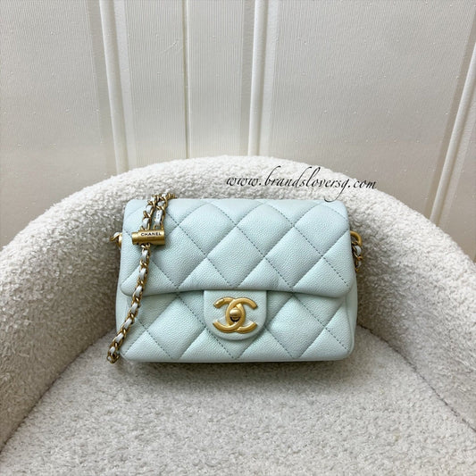 Chanel 21K Perfect Mini Flap Bag with Adjustable Chain in Iridescent Mint Caviar and AGHW (Model: AS2855)