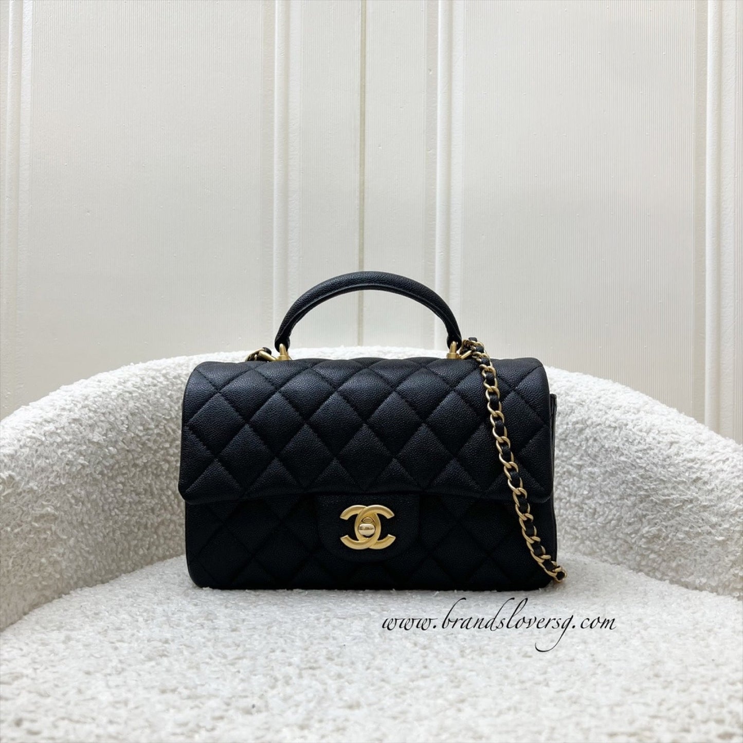 Chanel Top Handle Mini Rectangle Flap in 21S Black Caviar and AGHW Handbag