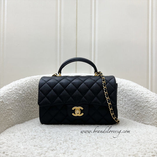 Chanel Top Handle Mini Rectangle Flap in 21S Black Caviar and AGHW Handbag